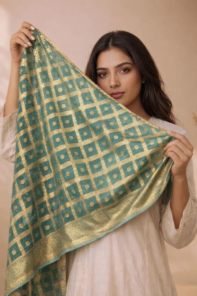 Teal Banarasi Scarf